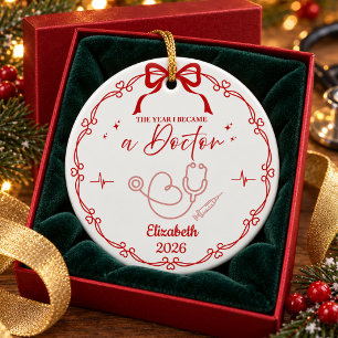 Cerámica Adorno de Navidad de Doctor Minimalista Rojo Nombr