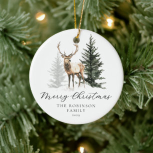 Cerámica Adorno de Navidad de familia de ciervos en acuarel
