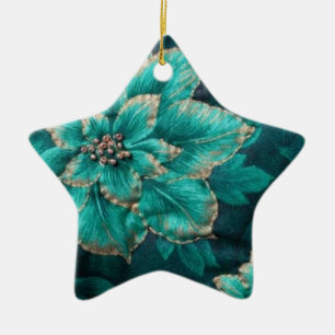 Cerámica Adorno de Navidad de Flor de Pascua Teal