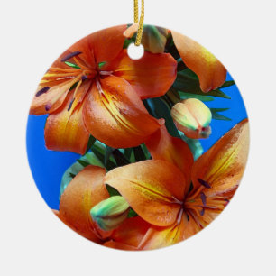 Cerámica adorno de navidad de flores de lirio tigre naranja