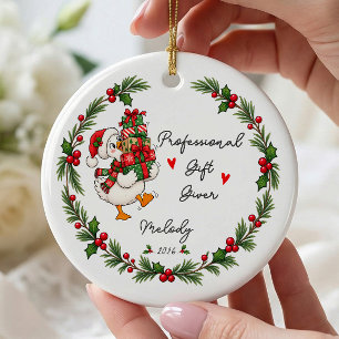 Cerámica Adorno de Navidad de ganso dador de regalos profes