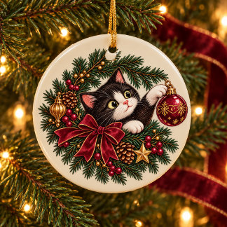 Cerámica Adorno de Navidad de gato esmoquin vintage persona