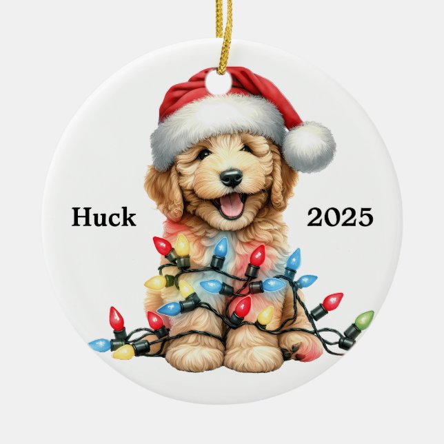 Cerámica Adorno de Navidad de Goldendoodle personalizado (Frente)