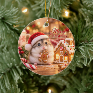 Cerámica Adorno de Navidad de Hámster en Casa de Pan de Jen