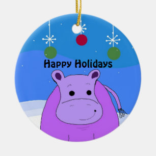 Cerámica Adorno de Navidad de Hipopótamo Morado
