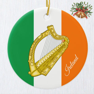 Cerámica Adorno de Navidad de Irlanda, Arpa, Bandera Irland