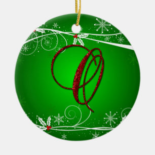 Cerámica Adorno de Navidad de letra inicial Holly Rojo Verd