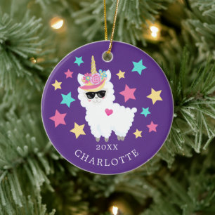 Cerámica Adorno de Navidad de Llama Unicornio Estrella