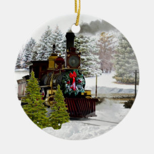 Cerámica Adorno de Navidad de Locomotora de Tren Antiguo