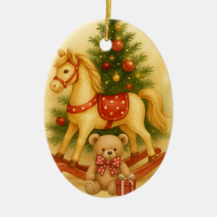 Cerámica Adorno de Navidad de Lunares Caballo de Madera Vin