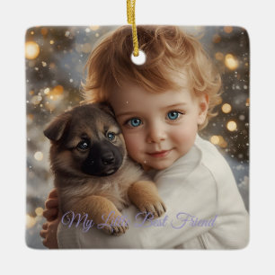 Cerámica Adorno de Navidad de magia de bebé y cachorro