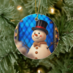 Cerámica Adorno de Navidad de Muñeco de Nieve Feliz Vidrio 
