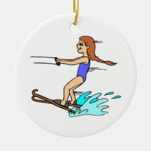 Cerámica Adorno de Navidad de niña esquiando en el agua
