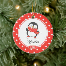 Adorno de Navidad de niñas patinando pingüino