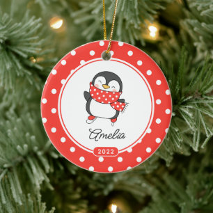 Cerámica Adorno de Navidad de niñas patinando pingüino