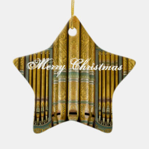 Cerámica Adorno de Navidad de órgano en verde y dorado