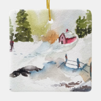 Cerámica Adorno de Navidad de paisaje al acuarela