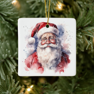Cerámica Adorno de Navidad de Papá Noel con Acuarela