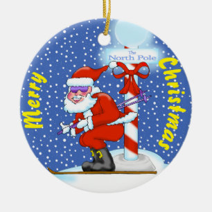 Cerámica Adorno de Navidad de Papá Noel Esquíando
