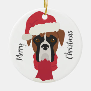 Cerámica Adorno de Navidad de perro Boxer. Nieve