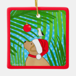 Cerámica Adorno de Navidad de Perro Labrador Amarillo Tropi