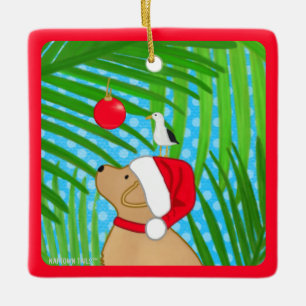 Cerámica Adorno de Navidad de Perro Labrador Amarillo Tropi