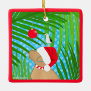 Cerámica Adorno de Navidad de Perro Labrador Amarillo Tropi