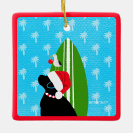 Cerámica Adorno de Navidad de Perro Labrador Negro de Santa
