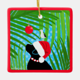 Cerámica Adorno de Navidad de Perro Labrador Negro Tropical