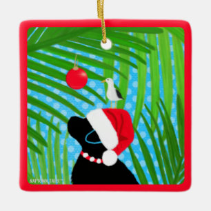 Cerámica Adorno de Navidad de Perro Labrador Negro Tropical