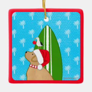 Cerámica Adorno de Navidad de perro surfeando de Labrador A