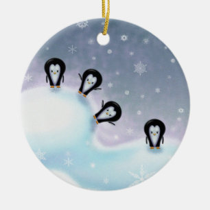 Cerámica Adorno de Navidad de Pingüinos Divirtiéndose
