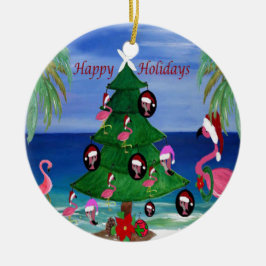 Cerámica Adorno de Navidad de playa familia flamencos Santa