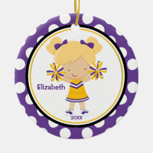 Cerámica Adorno de Navidad de Porrista Niña Morado Dorado