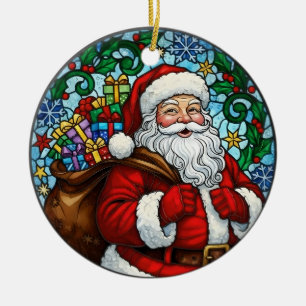 Cerámica Adorno de Navidad de Santa Claus con nieve y acebo