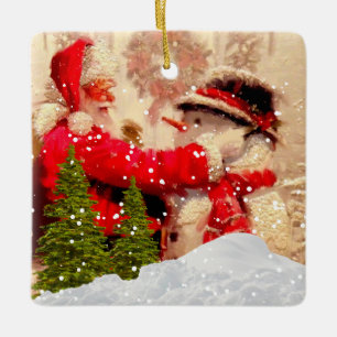 Cerámica Adorno de Navidad de Santa Claus y muñeco de nieve