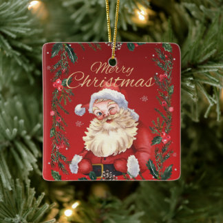 Cerámica Adorno de Navidad de Santa Sonriendo Vintage