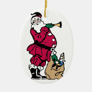 Cerámica Adorno de Navidad de Santa y su Bolsa de Juguetes