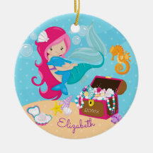 Adorno de Navidad de Sirena Rosa Linda y Delfín