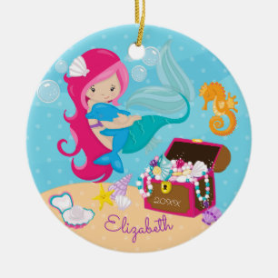 Cerámica Adorno de Navidad de Sirena Rosa Linda y Delfín