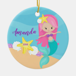 Cerámica Adorno de Navidad de Sirena Rosa Lindo