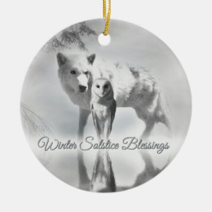 Cerámica Adorno de Navidad de Solsticio de Lobo y Búho