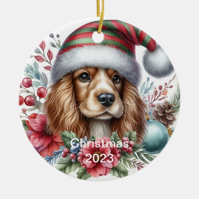 Cerámica Adorno de Navidad de Spaniel (Frente)