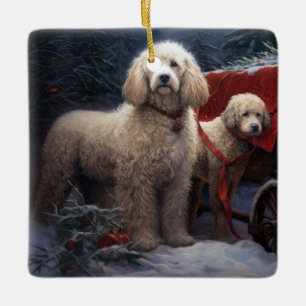 Cerámica Adorno de Navidad de Trineo Nevado de Caniche