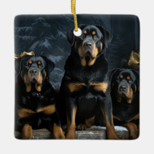 Cerámica Adorno de Navidad de trineo nevado de Rottweiler