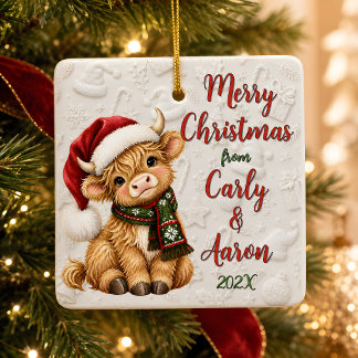 Cerámica Adorno de Navidad de Vaca de Highland Personalizad