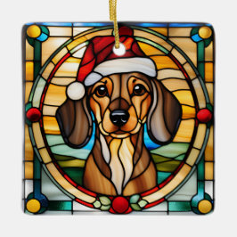 Cerámica Adorno de Navidad de Vidrio Emplomado de Dachshund
