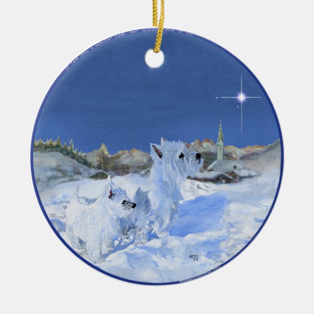 Cerámica Adorno de Navidad de Westies (Frente)