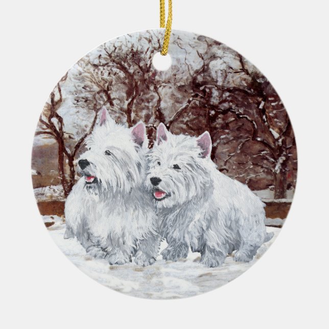 Cerámica Adorno de Navidad de Westies (Frente)