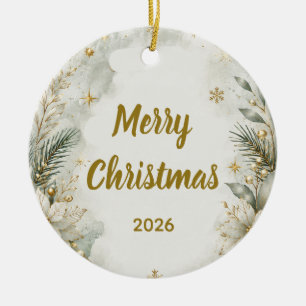 Cerámica Adorno de Navidad Elegante Letra Dorada Feliz Navi